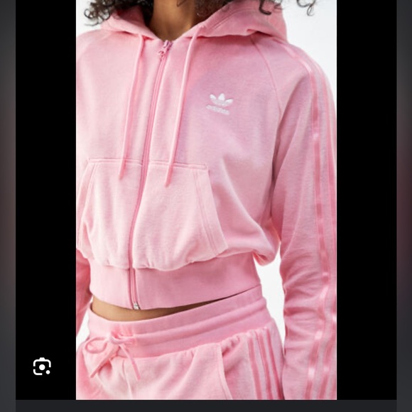 adidas Pants - ADIDAS peach velour jogger set w/cropped hooded jacket EUC size Small